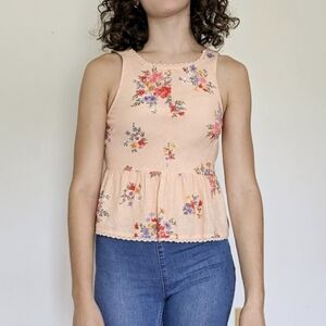 American Eagle Peplum Tank Top Peach Floral Adjustable Straps